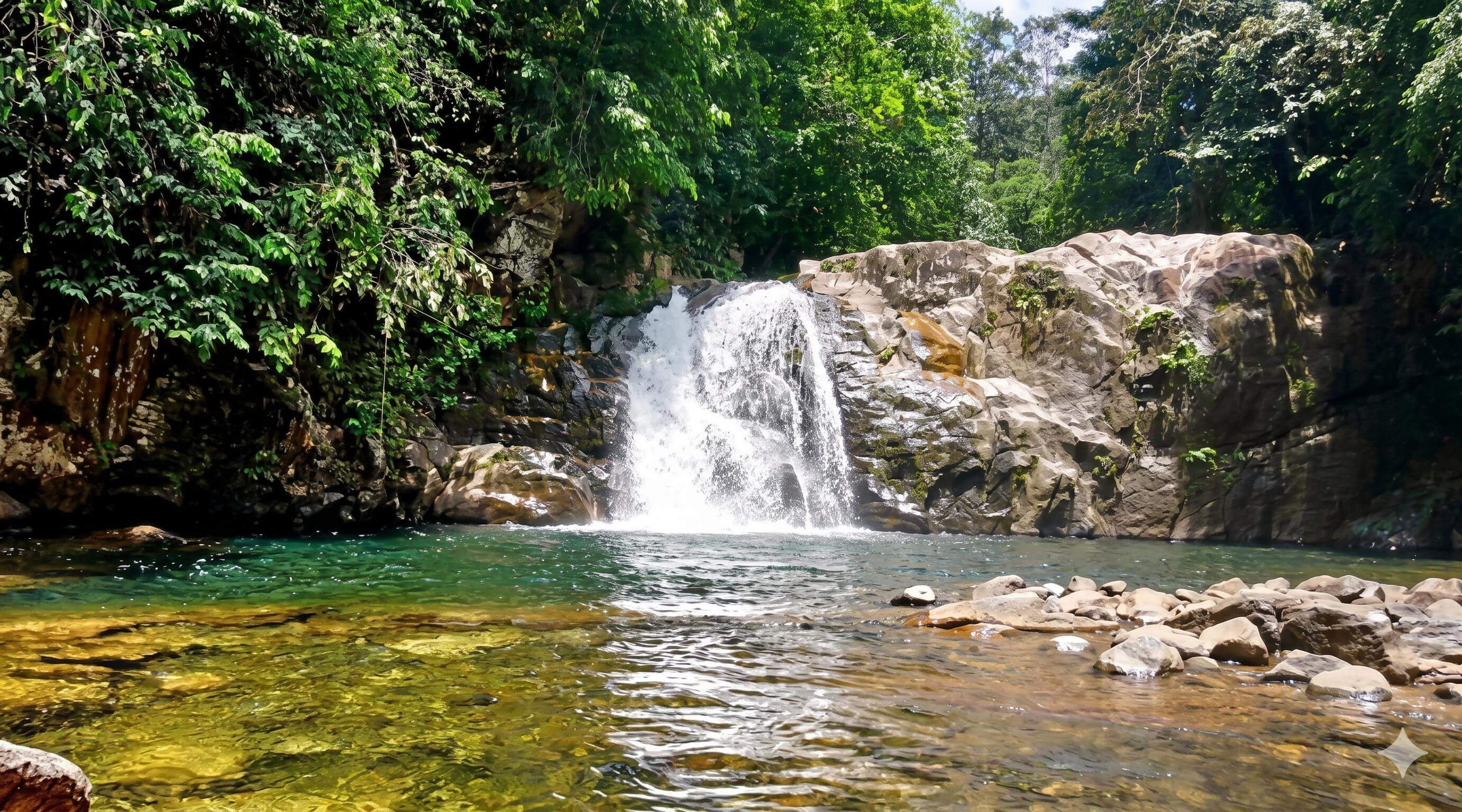 Sinharaja Rainforest waterfall with deep green jungle canopy